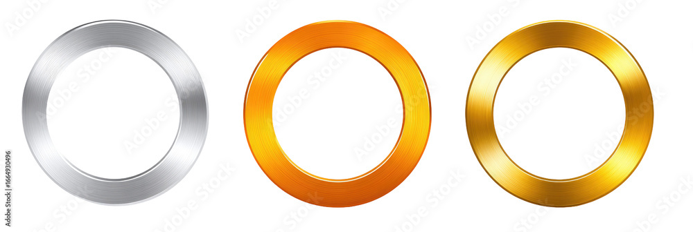 Three metallic rings, silver, orange, and gold Three metallic rings, silver, orange, and gold