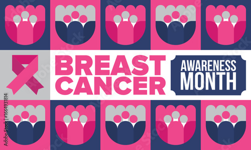 Breast Cancer Awareness Month. Pink october. Pink ribbon. Woman healthcare. Celebrate annual. Medic concept. Girl solidarity. Cancer prevention. Female disease. Poster, banner and background. Vector