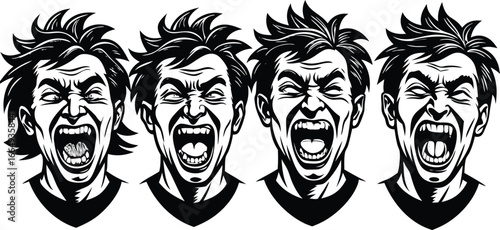 men expressing intense emotion through screaming