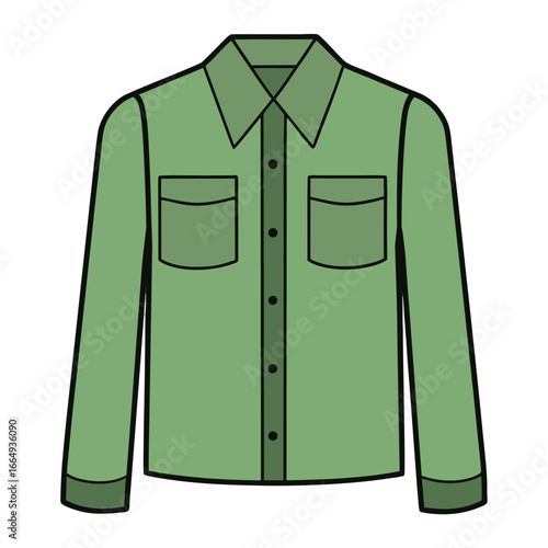 Green long sleeve button up shirt with two chest pockets clothing apparel