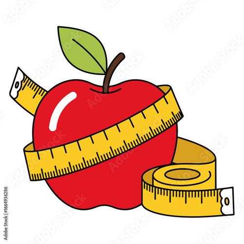 Apple with Measuring Tape for Diet Concept