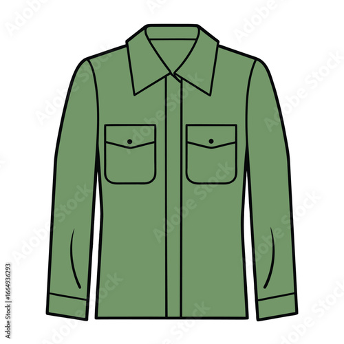 Green long sleeve shirt with two chest pockets and collar clothing apparel