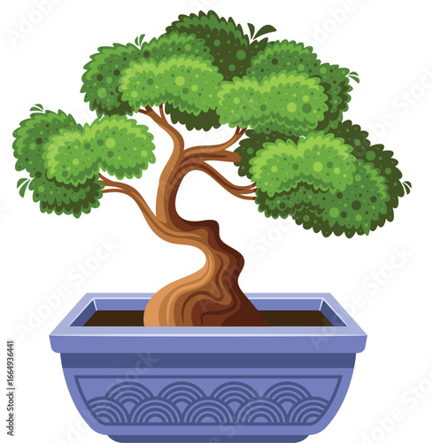 Lush bonsai tree flowerpot vector illustration