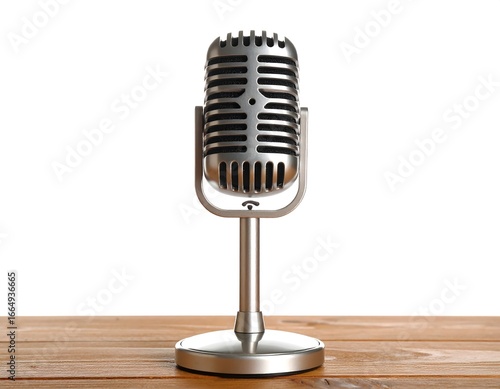 Vintage microphone on wooden table