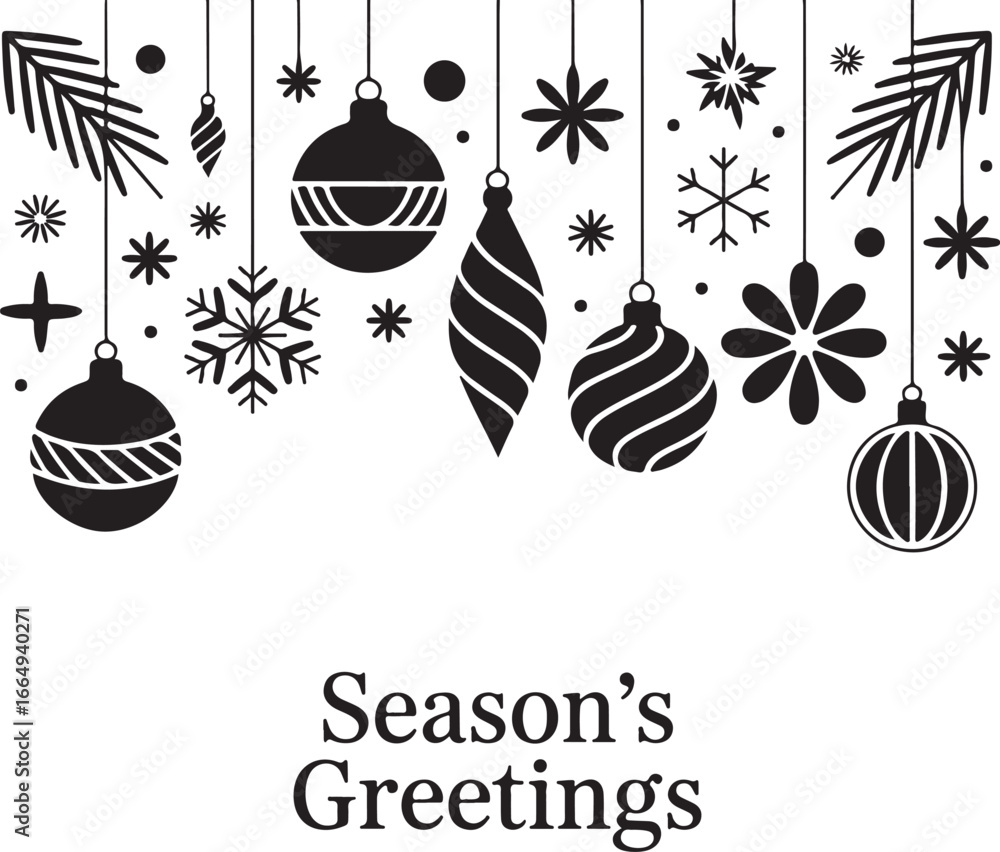 Naklejka premium Season's Greetings: A Holiday Illustration with Hanging Ornaments and Snowflakes