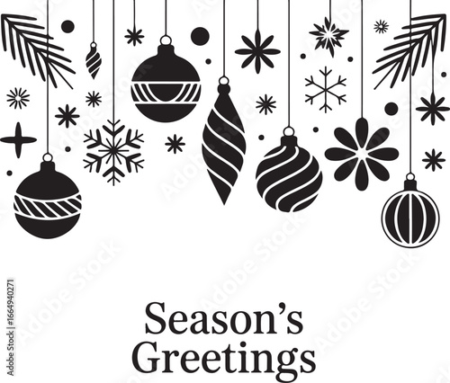 Season's Greetings: A Holiday Illustration with Hanging Ornaments and Snowflakes