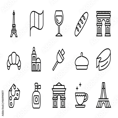 France Travel and Culture Icon Set