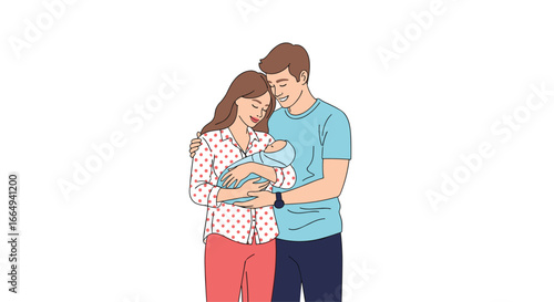 A tender moment shared by parents cradling their newborn child in a loving embrace creating a family bond