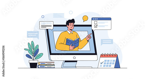 Engaging online learning experience with expert educator presenting educational content remotely