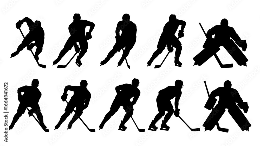Εκτύπωση καμβά Hockey Player Silhouettes – P1 Style Vector Collection Featuring Dynamic Ice Hoc