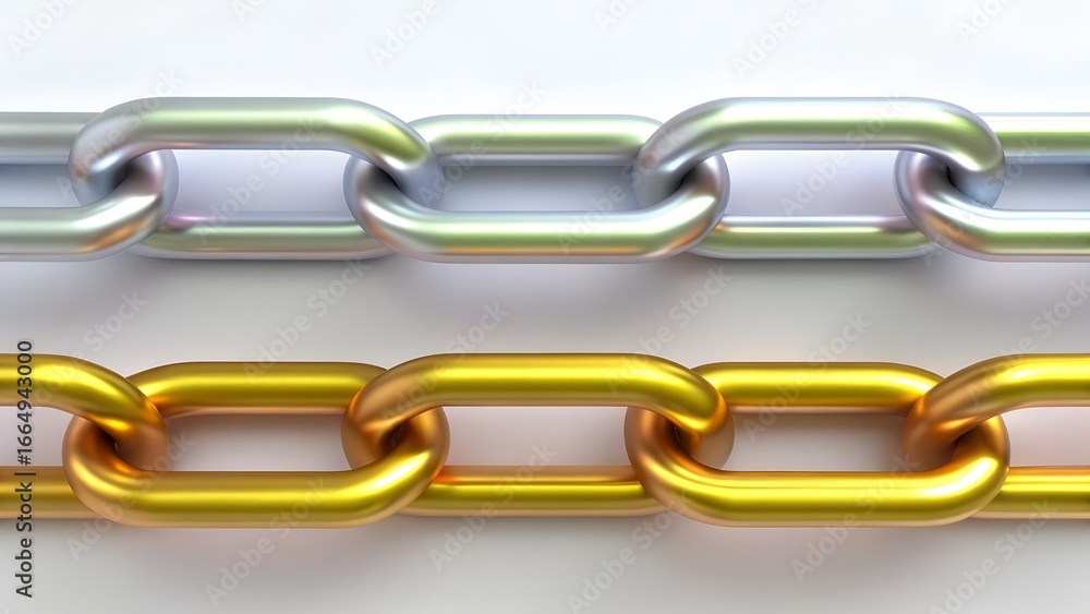 Fototapeta premium Silver and Gold Metal Chains Linked Together – Strength and Connection Symbol