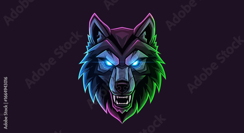 Fierce Wolf Head Gaming Logo – Neon 3 Colors Glow in Dark