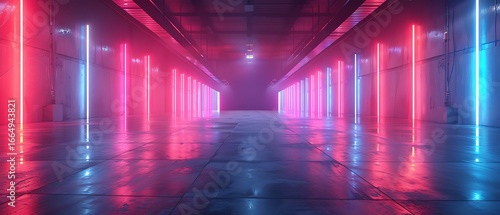 Modern neon stage with pink reflections high resolution picture