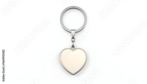 Heart-shaped metal keychain with a blank, customizable center, isolated on a clean white background