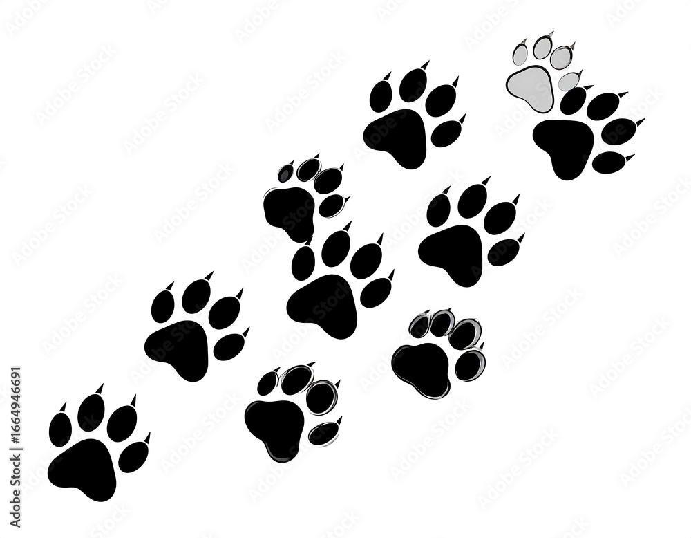 Fototapeta premium Black animal paw prints scattered diagonally