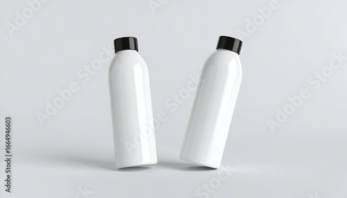Wallpaper Mural Two Sleek White Reusable Water Bottles with Black Lids on a Clean White Background for Product Mockup Torontodigital.ca
