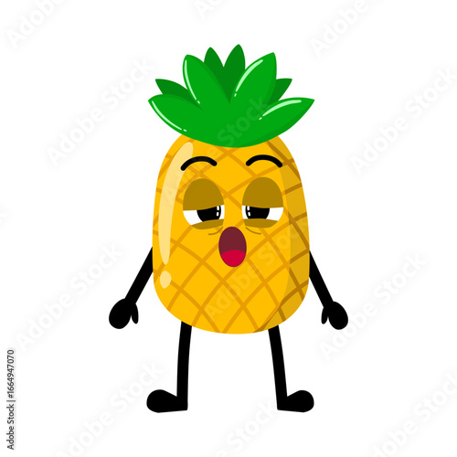 Cute Hand Drawn Sleepy Pineapple with Heavy Eyes