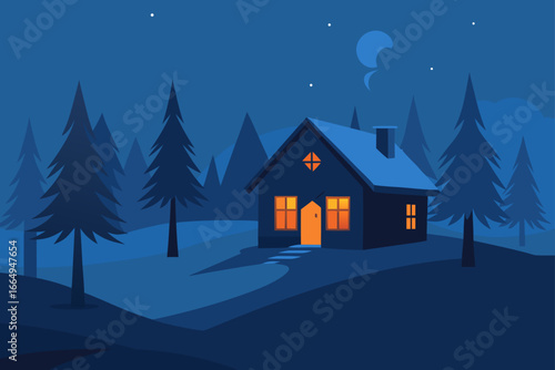 Wallpaper Mural Lonely Cabin Glowing in Snowy Forest Twilight Torontodigital.ca