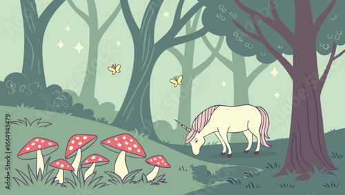 Enchanted Forest Unicorn: Whimsical, Pastel Illustration, Magical Mood