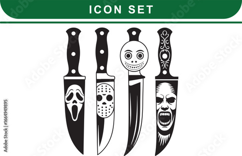 Horror movie character inspired knife set with iconic faces, horror, movie, character, inspired, knife, set, iconic, faces, ghostface, jasonvoorhees, michaelmyers, scream, fridaythe13th, halloween, sc