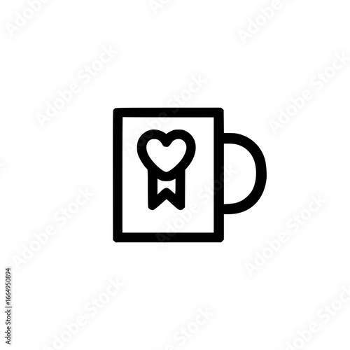 Vector of mug with heart badge icon for love recognition romantic coffee break or heartfelt design