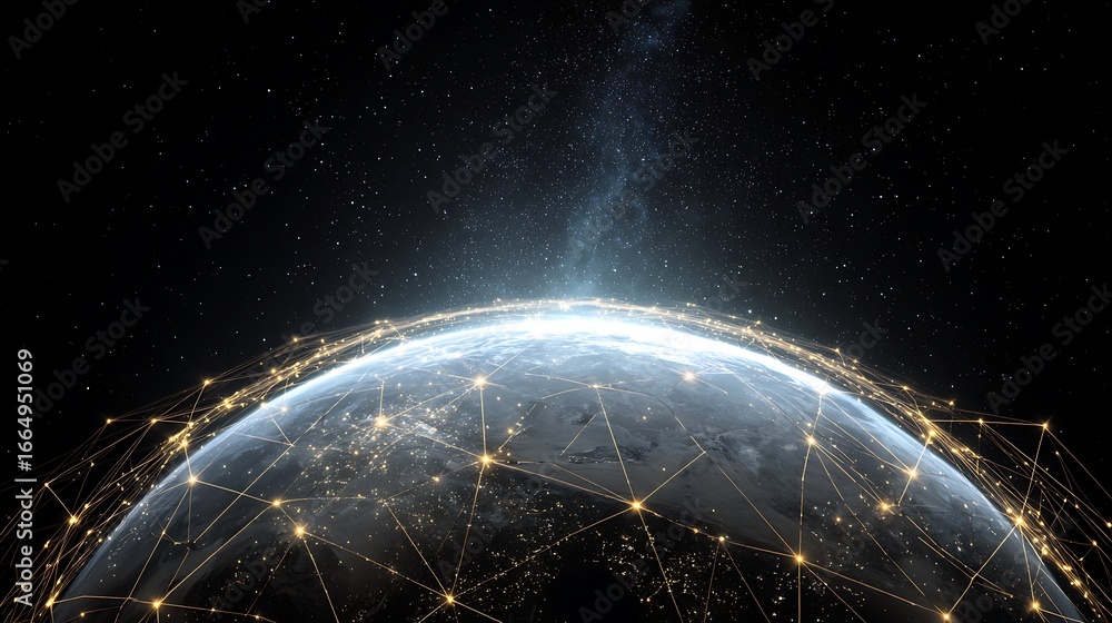 Obraz premium Earth Globe with Digital Network Overlaid in Space with Stars