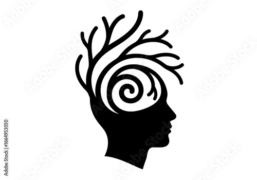Growth Mindset Psychology Icon with Tree Brain Silhouette
