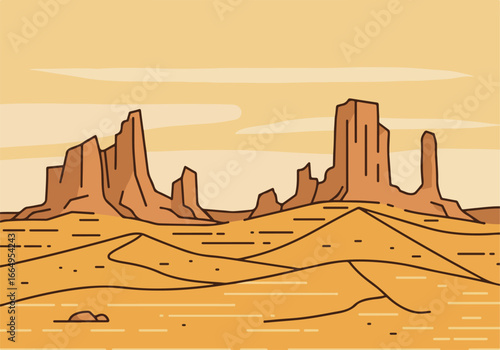 Animated canyon scenery with flat stylized dunes & cloudless sky, for layouts