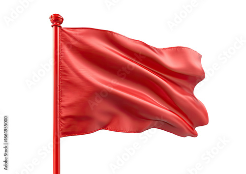 A vibrant crimson flag billows on a pole
