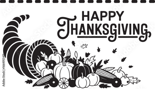 A Whimsical Black and White Cornucopia Filled with a Bountiful Thanksgiving Harvest

