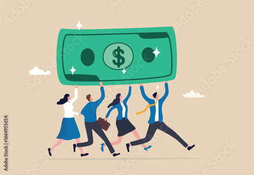 People carry money dollar banknote metaphor of capital, salary or income, wages to pay and purchase value, banking and investment, tax, economic and inflation concept.