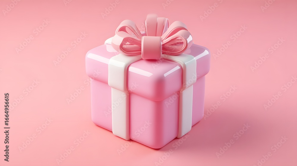 Obraz premium 3D Cartoon Icon Gift Box Isolated on Pink Background for Celebratory Gifting Design