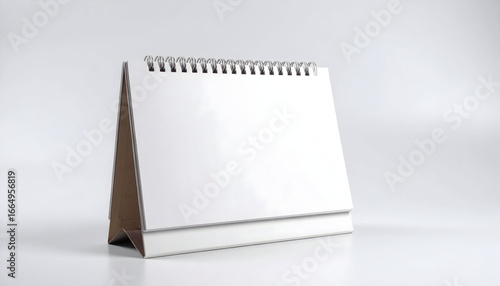 Blank white desktop calendar with spiral binding, presented as a clean mockup on a white background