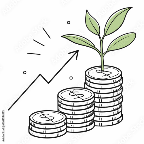 Growing stacks of coins illustrate financial growth and investment.