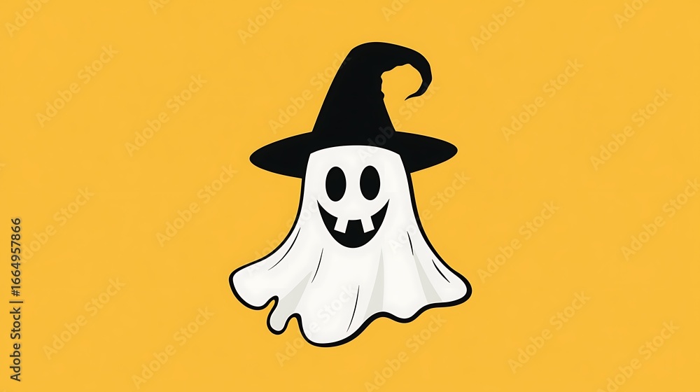Obraz premium Halloween ghost with witch hat icon vector