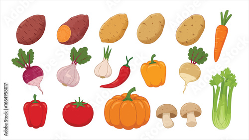 Vibrant Vegetable Collection Fresh Produce Illustrations