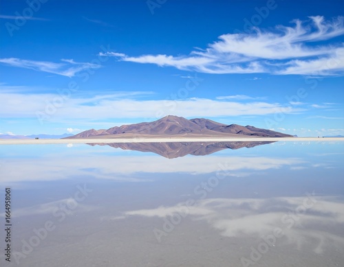 Mountain mirrored in tranquil salt lake