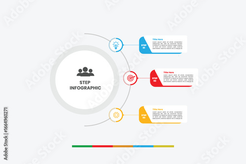 Modern 3-step infographic template. Ideal for presenting sequential steps, key points, or a simple business workflow. Fully editable vector
