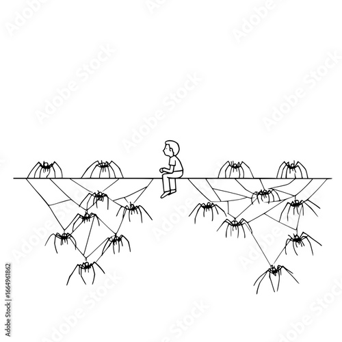 Man spider web drawing illustration fear anxiety phobia arachnophobia minimalist art line art simple black and white 100