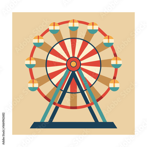 Retro Ferris Wheel with Beige Background amusement park