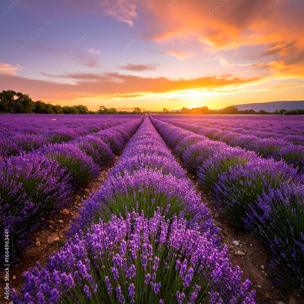 Naklejka premium Lavender field at sunset (7)