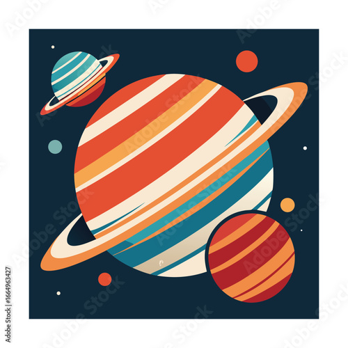 Ringed planet and celestial bodies in space art galaxy