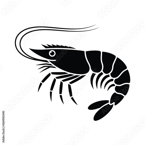 Simple black silhouette of a shrimp