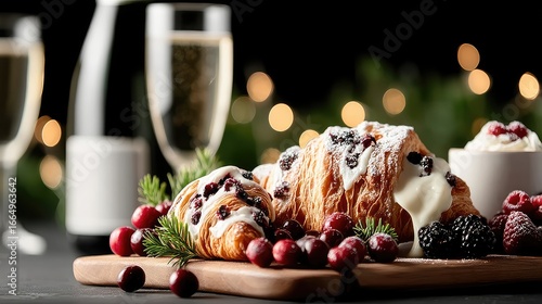 Elegant Holiday Brunch Croissants with Berries and Cream
