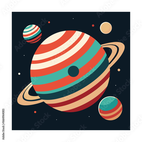 Striped planets and moons in deep space galaxy stars