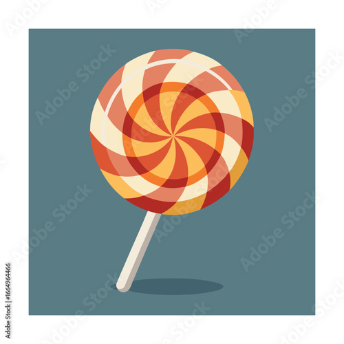 Swirl Lollipop Candy with Orange Accents and Shadow on Teal Background