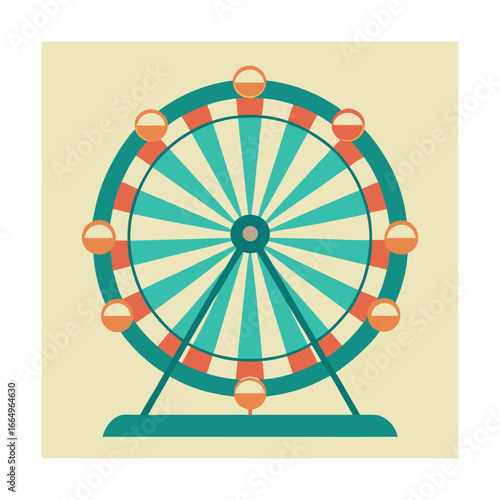 Teal and Orange Ferris Wheel Illustration amusement park