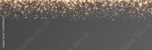 Gold glitter light background. Star particle bg. Magic dust frame. Christmas golden confetti. Glow shine bokeh particle. Winter holiday. Celebration banner. Luxury party. Vector illustration