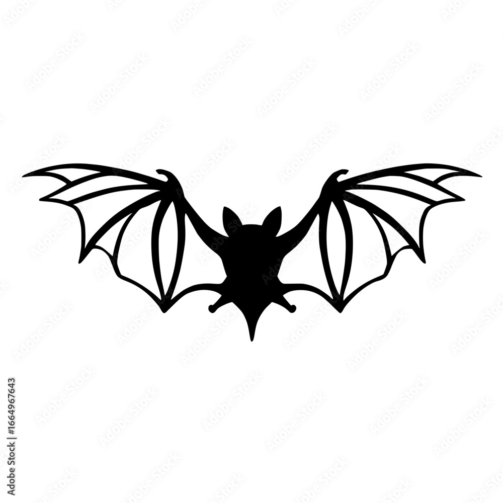 Naklejka premium Bat Silhouette Vector, Wings Spread