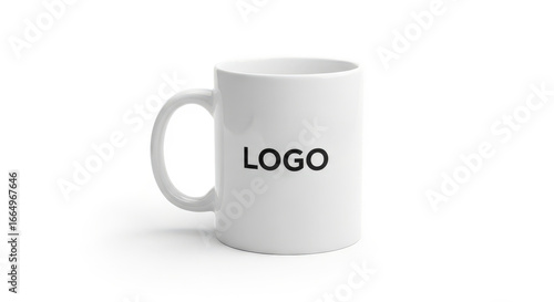 Plain White Mug with Customizable Logo Area A Clean and Simple Mockup Featuring a Blank Mug Ready for Branding or Design Placement on a White Background